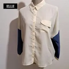 【美品】ELLE エル バイカラー 長袖 シャツ ブラウス 40