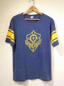 レア USA製 70s ビンテージ Champion チャンピオン バータグ WIN LUTHER CREST フットボール Tシャツ LARGE 50s 60s 80s