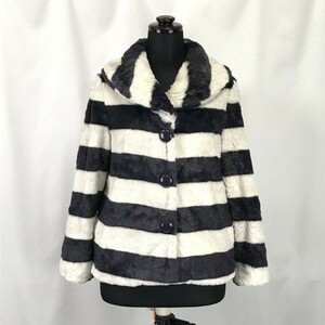 ビームスハート★ボーダー柄/もこもこブルゾン/コート/アウター【women’s size -M/白×黒】フェイクファー/Coats/Jackets/Jumpers◆BH148