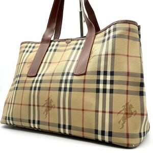 美品/BURBERRY LONDON バーバリー ロンドン トートバッグ ハンドバッグ ノバチェック シャドーホース ベージュ ブラウン レザー PVC A4可