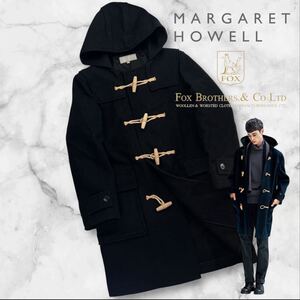 定価10万超 美品 MARGARET HOWELL×Fox Brothers ウール縮絨 ダッフルコート サイズS(メンズ) ブラック 美シルエット 上質ウール A2933