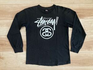  00s ヴィンテージ OLD Stussy SHAWN FONT ロゴ プリント ロンT Tシャツ オールドステューシー ブラック フェード クルーネック 長袖 黒