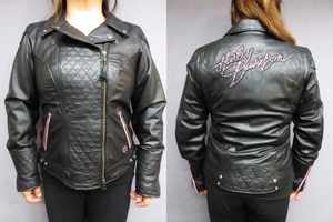 L 美品 ハーレーダビッドソン レディース PINKLABEL「SPECIAL SWAROVSKI」 レザージャケット ライダース L～LL相当 Harley-Davidson 女性