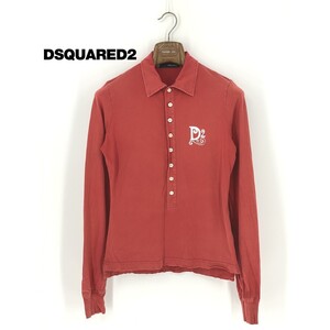 B0080/ DSQUARED2 ディースクエアード コットン デカロゴプリント スレ加工 長袖 シャツ ロンT Tシャツ カットソー M 赤 イタリア製 メンズ