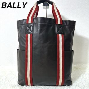 美品　BALLY バリー　トレインポスティング　トートバッグ　ビジネスバッグ　本革　レザー　ストライプ　ダークブラウン　A4収納可能　男女