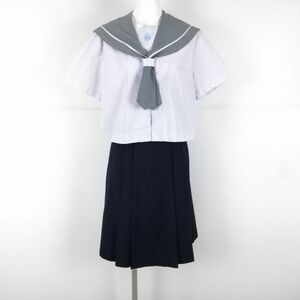 1円 セーラー服 スカート 上下2点セット 大きいサイズ 富士ヨット 夏物 白1本線 女子 学生服 鹿児島鹿屋中学 白 制服 中古 ランクC NA7268