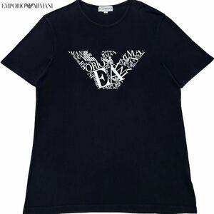 極美品/XLサイズ●エンポリオ アルマーニ モノグラム イーグルロゴ 半袖 クルーネック Tシャツ ブラック 黒 春夏 メンズ EMPORIO ARMANI