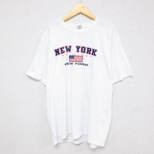 XL/古着 半袖 Tシャツ メンズ NEW YORK 星条旗 クルーネック 白 ホワイト 23jul26 中古