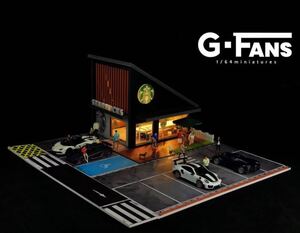 即納　G-FANS 1/64 スターバックス　ジオラマ　点灯 組立式　駐車場付き　ミニカーガレージ　新品未開封②