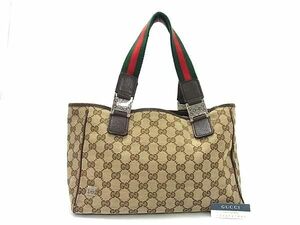 1円 GUCCI グッチ 145310 002122 シェリーライン GG柄 GGキャンバス×レザー トートバッグ ショルダー レディース ブラウン系 FC5351