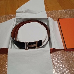 【新品同様品】エルメス HERMES Hベルト レザー 黒 ブラウン