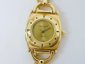 ♪hayy1872-2 570 FINE GOLD ファインゴールド 24kt Dial Watch ゴールド文字盤 QZ ゴールドカラー 腕時計 腕周り約15.5cm 稼働