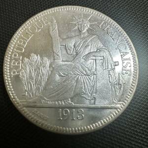 古銭　硬貨 自由の女神　仏領インド支那 大型銀貨　1913 年　リバティ　コイン　貿易銀 Q20 重さ26.7大型コイン　美品
