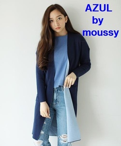 AZUL by moussy アズールバイマウジー きれい色 ロング カーディガン M ネイビー×水色