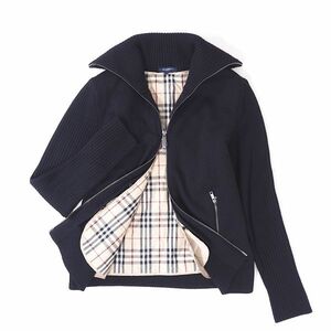 4-ZC016 【美品】バーバリー ロンドン BURBERRY LONDON ウール インナーライナー付き ウール ニット ジャケット ブラック 5 レディース