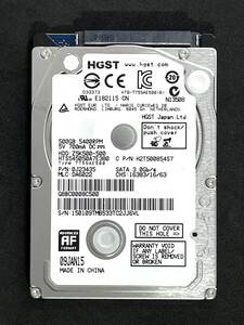  ★ 500GB ★　HGST　/　HTS545050A7E380　良品　2.5インチ内蔵HDD/厚さ7mm　HITACHI　Travelstar Z5K500　即決　[管理■J6VL]