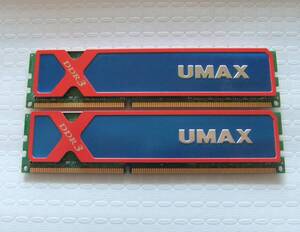 PC用メモリ UMAX 4GB DCDDR3-8GB-1600OC DDR3-1600 84E44G83MC-16BMCRYJ1 4GBX2 計：8GB 中古 157