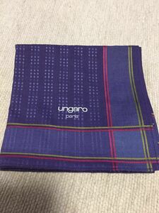 ハンカチ 男性用 UNGARO Paris チェック柄 青系 寒色 マナー エチケット ブランドハンカチ