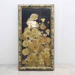 ▽インテリアに!!! 約42.5×77×4.5ｃｍ｜額入り 押し花 ｜アートフラワー 押花 ヴィンテージ ハンドクラフト 　木製アクリル額入り■P3349