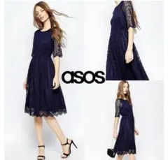 ASOS ダブルレイヤースカラップレースドレス