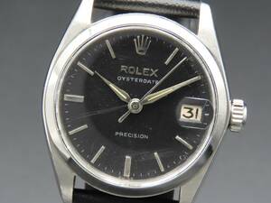 1円～ 稼動品 ROLEX ロレックス オイスターデイト 6466 手巻き Cal.1210 ブラックダイヤル ヴィンテージ ボーイズ腕時計 SSCLG1128