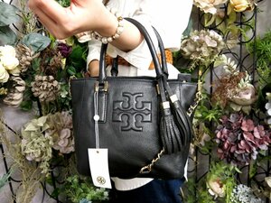 ●超美品●TORY BURCH トリーバーチ●ティア●タッセル●カーフ レザー 本革●2way ハンド バッグ●ダークネイビー●G金具●収納●Js49812