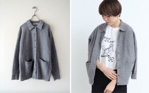 とても美品 PAR ICI パーリッシィ ニット ウール ラム 模様編み 衿付き メンズライク カーディガン グレー