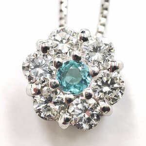 Y9149★Pt850/Pt900 トルマリン 0.05ct 天然ダイヤモンド 0.26ct ペンダントネックレス★43.5cm 2.3g 洗浄済み