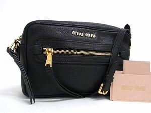 ■極美品■ miumiu ミュウミュウ 5BH116 レザー クロスボディ ショルダーバッグ レディース ブラック系 AZ0547