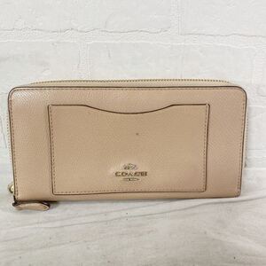 3969☆ COACH コーチ 小物 財布 長財布 小銭入れあり レザーウォレット レディース ベージュ ラウンドファスナー