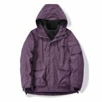 2XL パープル マウンテンパーカー メンズ レディース 3way ボアライナー付き 取り外し可能 登山服 防風 撥水 フード ナイロンジャケット