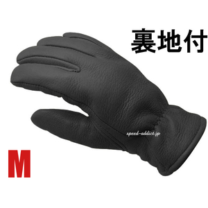 CHURCHILL GLOVE 裏地付 BLACK M/チャーチルグローブ黒シンサレート100g裏地付バイク用定番手袋レザーグローブ鹿革本革本皮防寒thinsulate