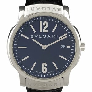 ブルガリ BVLGARI ソロテンポ ST35S 腕時計 SS レザー クォーツ ブルー メンズ 【中古】