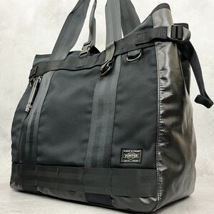 【美品】PORTER ポーター ヒート トートバッグ ビジネスバッグ ショルダーバッグ ブラック 黒 マグライト 大容量 肩掛け A4/PC収納 メンズ