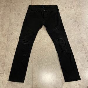 サイズ EUR 34/30 良好 H&M エイチアンドエム ダメージ加工 ストレッチバイカーパンツ 黒 ブラック