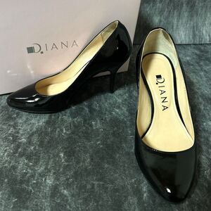 【BOX付】 DIANA ダイアナ　 エナメルパンプス　ヒールパンプス　21.5cm ブラック　＊80