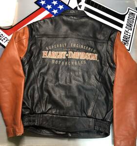 【稀少刺繍モデル！入手困難】ハーレーダビッドソン　厚みのある牛革カウハイド・ソフト・レザー　ライダース　ジャケット Harley Davidson