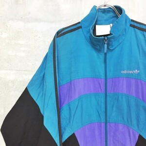 ◆vintage◆90ｓ◆Adidas/アディダス ウィンドブレーカー ナイロンジャケット 裏地あり ナイロン マルチカラー USAサイズ M K85 ｃ2919