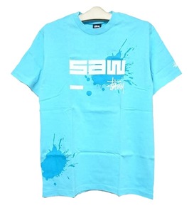 超爆レア希少！新品タグ付き！STUSSY ステューシー/SAW.RECORDINGS2007 コラボレーション限定Tシャツ M サックスブルー 入手困難！