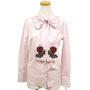 グッチ GUCCI オックスフォードシャツ 435334 サイズ36 レディース ピンク 薔薇 バラ 刺繍 ボウタイシャツ 美品【値下げしました】