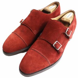 美品●JOHN LOBB ジョンロブ WILLIAM2 スウェードレザー ダブルモンクストラップ レザーシューズ バーガンディ 10 E イングランド製 メンズ