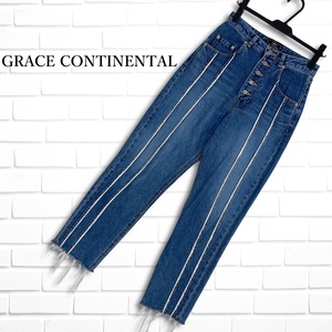 ◆美品◆ GRACE CONTINENTAL グレースコンチネンタル ラインデザイン テーパード ジーンズ デニム パンツ レディース 36 S 日本製 2184J