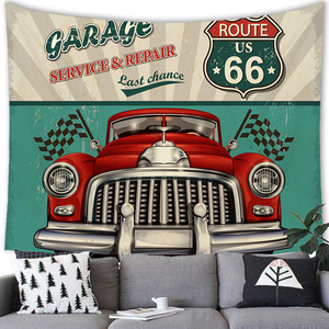 新品 Route66 ビッグ タペストリー ガレージ アメリカン 壁掛け 大判 布ポスター おしゃれ 背景布 模様替え 引っ越し 目隠し 150×130cm 