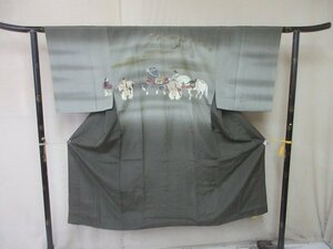 1円 良品 正絹 長襦袢 男性用 和装 和服 浮世絵 参勤交代 大名行列 高級 渋カッコいい 袷 身丈127cm 裄67cm【夢職】★★★