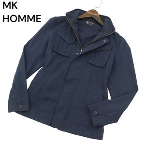 MK HOMME ミッシェルクラン オム 通年 スタンドカラー★ スリム ジップ ワーク ジャケット ブルゾン Sz.46　メンズ ネイビー　A4T02391_3#O