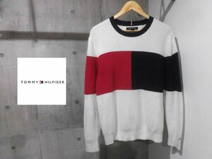 TOMMY HILFIGER トミー ヒルフィガー フラッグカラー切替 コットンニット セーター M/紺 白 赤/メンズ/0213479