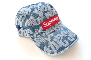 Supreme Fat Tip Jacquard Denim Camp CapシュプリームファットテップデニムキャップBlue青