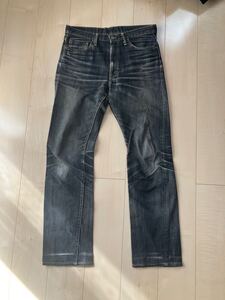 THE FLAT HEAD フラットヘッド 20oz ブラックニーフィットストレートジッパー デニムパンツ ブラックデニム W33