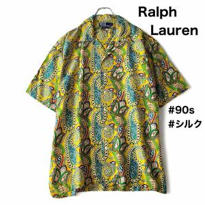 ほぼ未使用/実寸 XL/シルク◎Ralph Lauren 90s アロハ 半袖 シャツ ペイズリー 開襟 オープンカラー ラルフローレン 古着 メンズ かりゆし