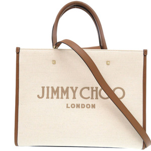 美品 ジミーチュウ アベニューM キャンバス レザー ベージュ ブラウン ２WAYトートバッグ 茶 0216 JIMMY CHOO